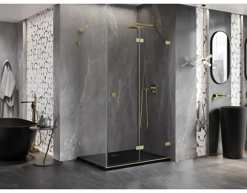 Mexen Lunar-F L, sprchový kút pravý skladací 100 x 80 cm, 8mm číre sklo, zlatý matný profil, 836L-100-080-55-00-P