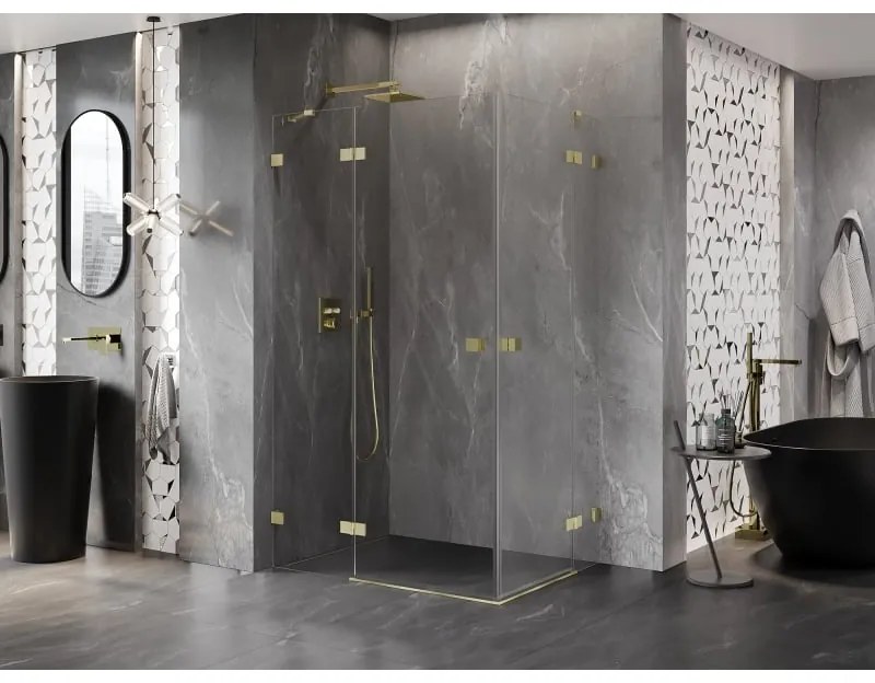 Mexen Lunar Duo, výklopný sprchový kút 120 x 85 cm, 8mm číre sklo, zlatý matný profil, 834-120L-085P-55-00