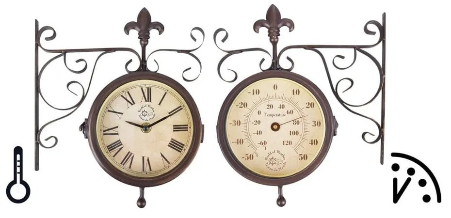 Nástenné hodiny s teplomerom Esschert Design Rustic