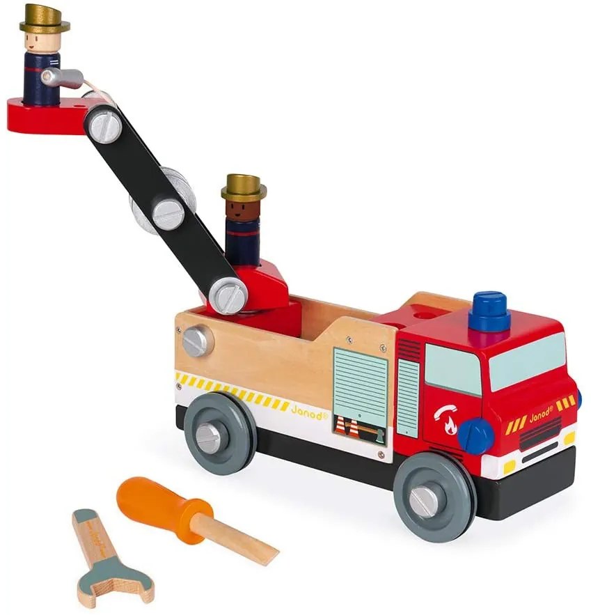 BricoKids - Drevené auto a stavebnica - Hasiči - 45 ks