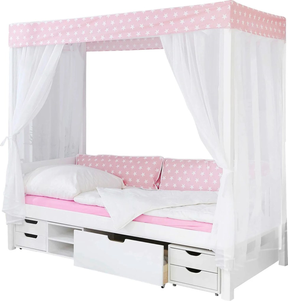 XXXLutz POSTEĽ S NEBESAMI, 90/200 cm ružová, biela Livetastic - Postele - 000406004011