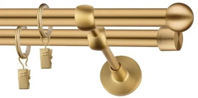 Dekorstudio Garniža dvojradová Guľa zlatá 19mm Dĺžka: 480cm, Typ uchytenia: Držiak dvojitý otvorený, Typ príslušenstva: Krúžky tiché so štipcami