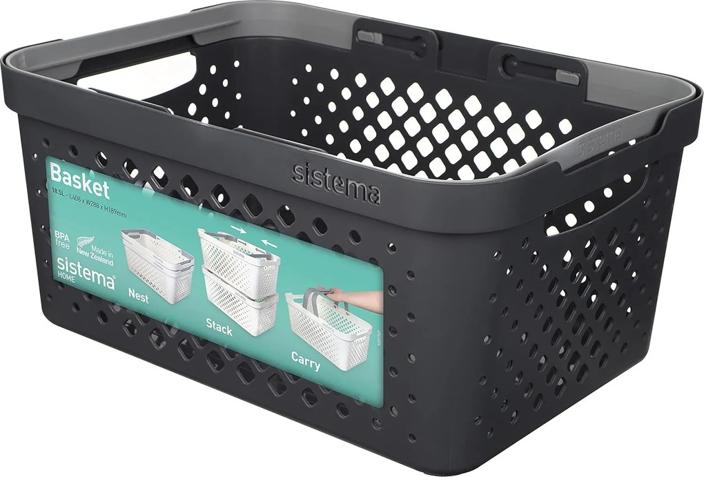 SISTEMA Multifunkčný košík s uchami, stohovateľný, antracit 41 x 29 x 19 (18,5l)