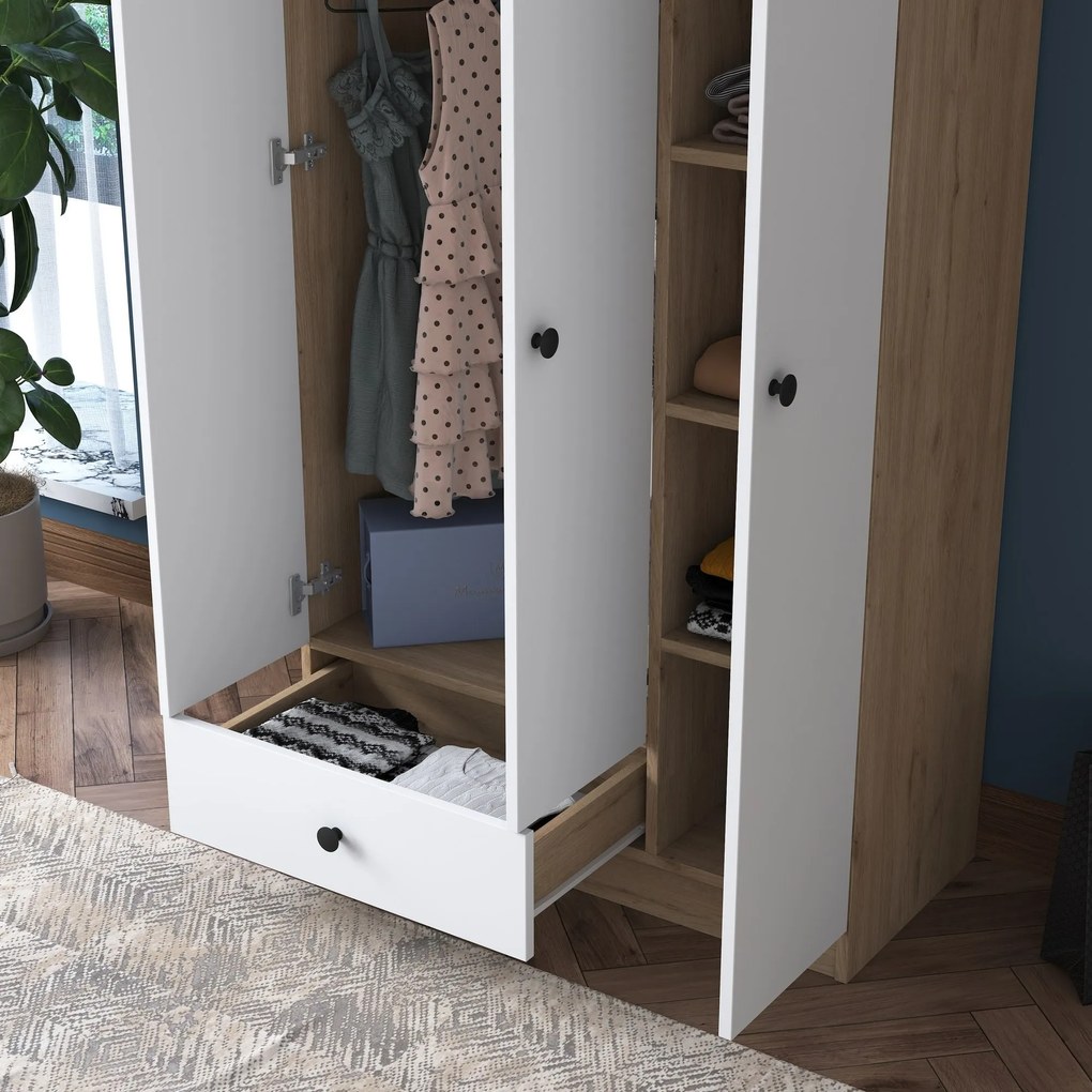 Šatní skříň BA 117 90 cm ořech/bílá
