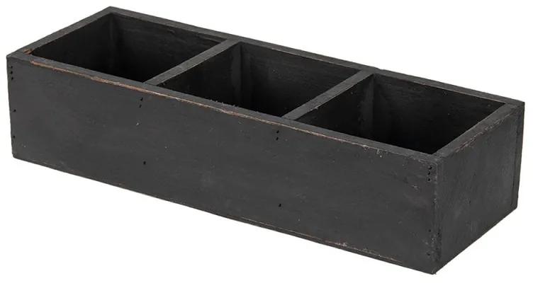 Čierny antik drevený dekoratívny box s 3 priehradkami - 33*12*7 cm