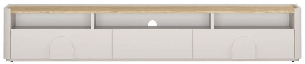 TV stolík Amilio 200 cm so zásuvkami - kašmír / olejovaný dub / úchytky kašmír