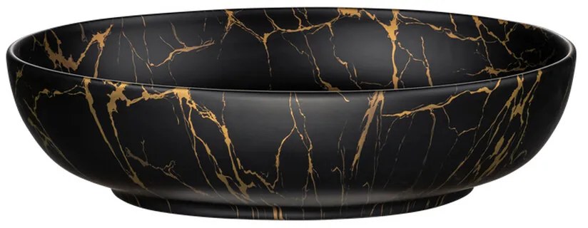 Súprava keramického umývadla na dosku a výpuste MONA čierna/hnedý mramor