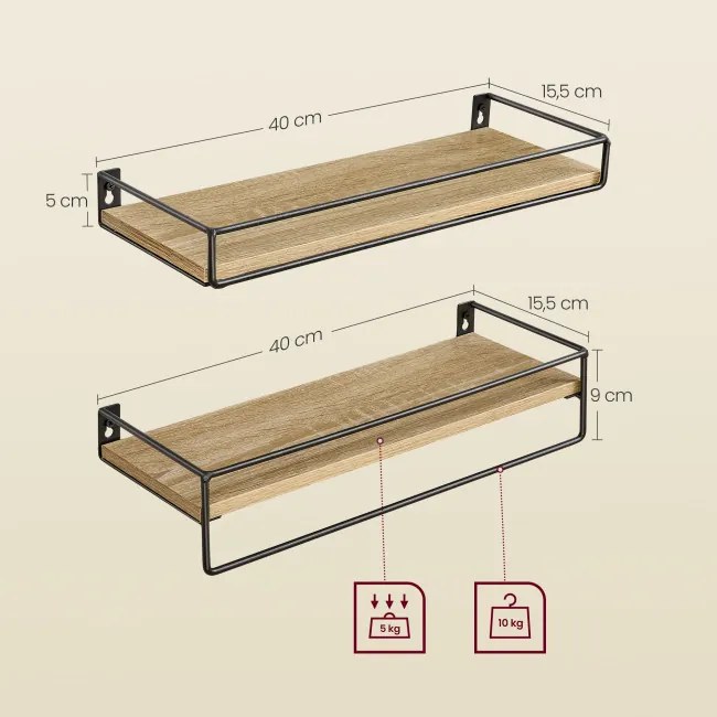 Nástenné police OSKAR LWS441B11 čierne (2 ks)