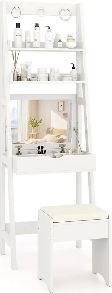 Úzky toaletný stolík s 2 policami a stoličkou, 60 x 40 x 180 cm