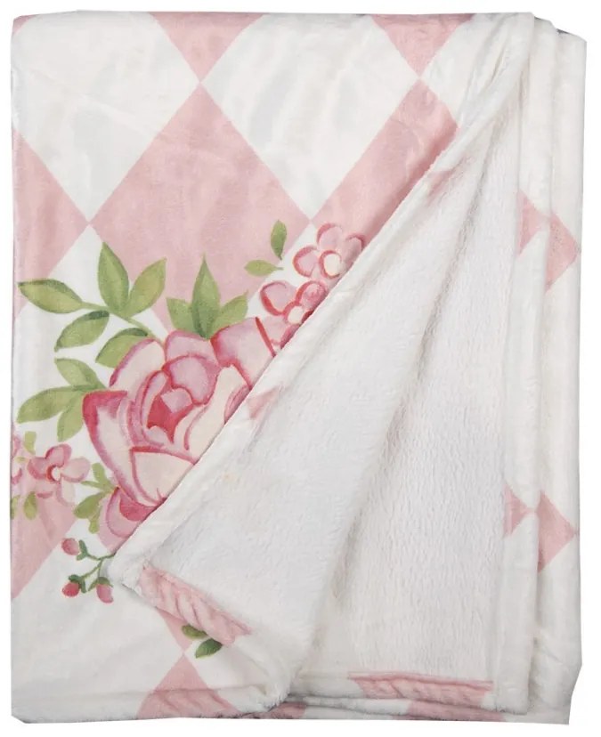 Ružový plyšový károvaný pléd s ružami Sweet Roses - 130*170 cm