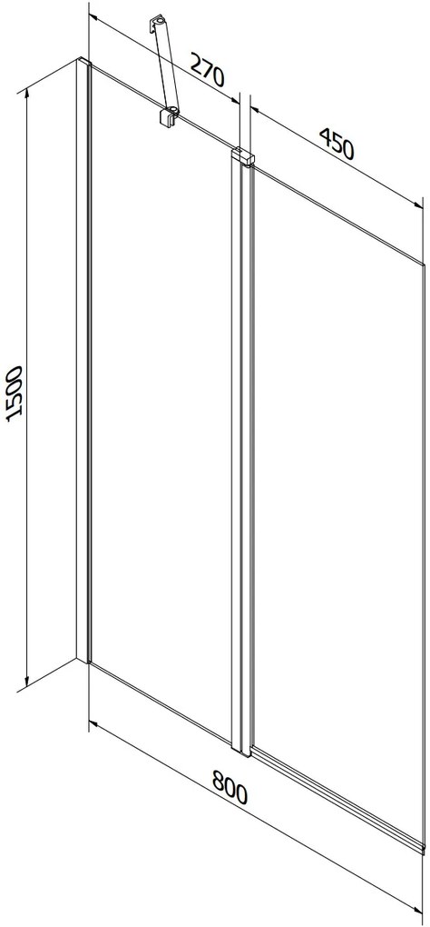 Mexen Flip, vaňová zástena 1-krídlová 80 x 150 cm, otočné krídlo, 6 mm námraza sklo, chrómový profil, 894-080-101-01-30