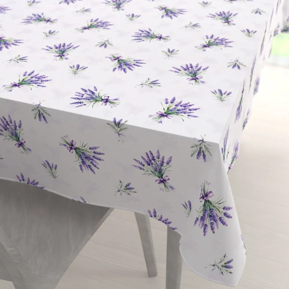 Biante Teflónový obdĺžnikový obrus TF-128 Vetvičky levandúľ na bielom 140x200 cm