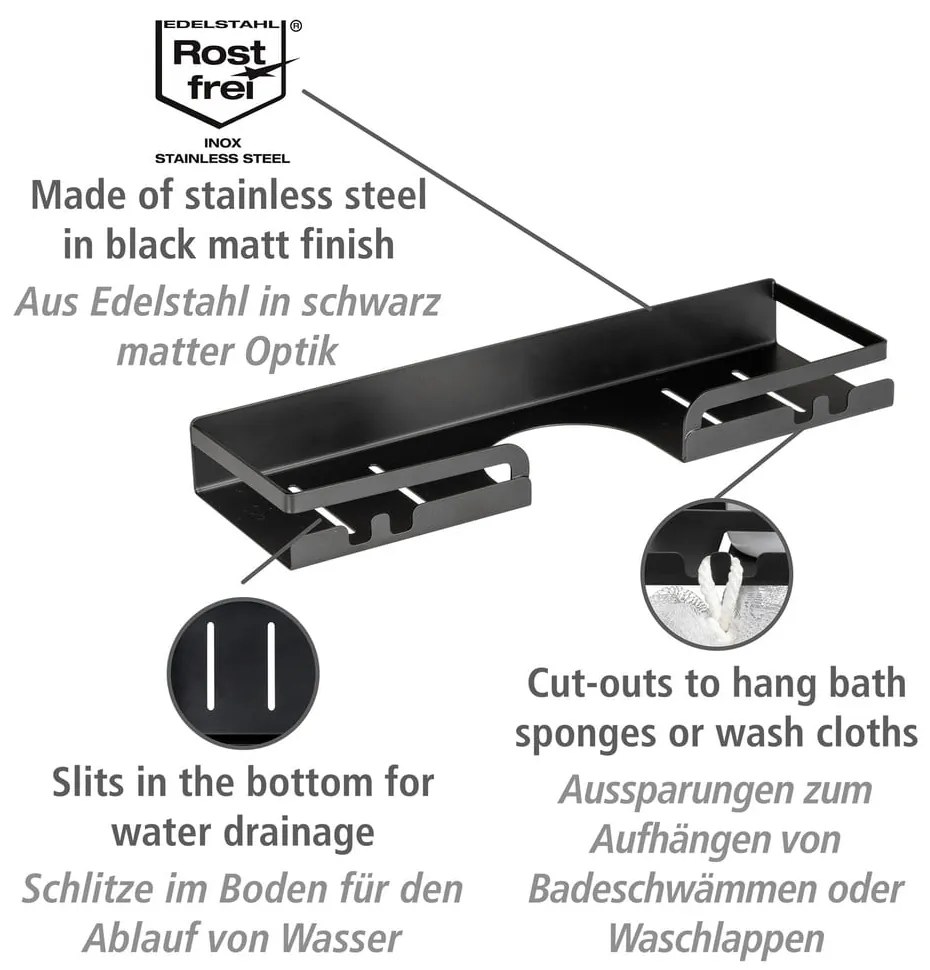 Čierna samodržiaca kúpeľňová polička z nerezovej ocele Altarella - Wenko