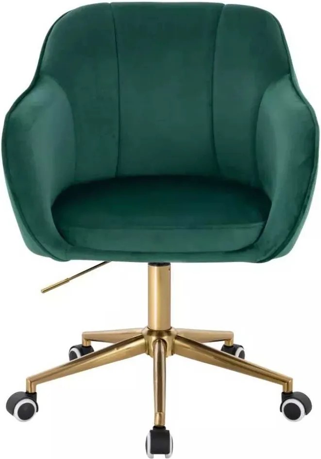 LuxuryForm DESIGN Stolička AVOLA VELUR na zlatej podstave s kolieskami - zelená