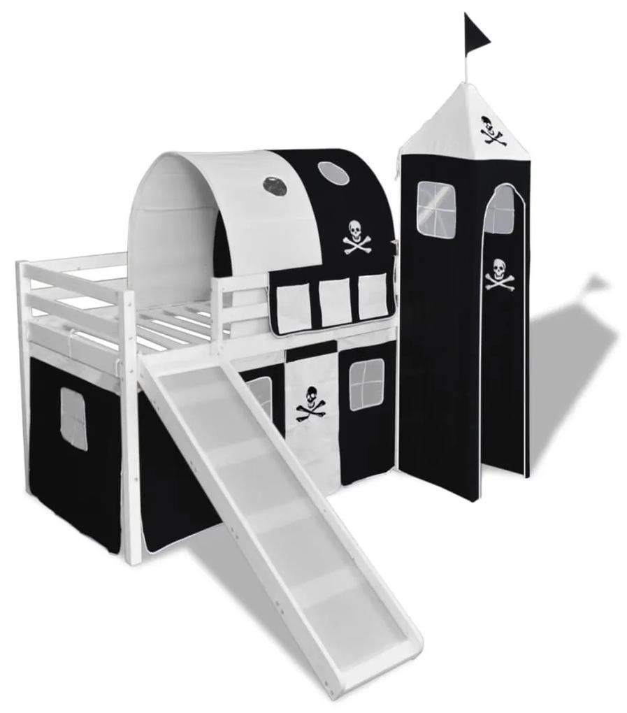 vidaXL Detská drevená poschodová posteľ so šmykľavkou a rebríkom,  čierno-biela | BIANO