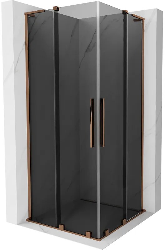 Mexen Velar L Duo, sprchový kút s posuvnými dverami 100 x 100 cm, 8mm šedé sklo, ružové zlato, 871-100-100-02-43-60
