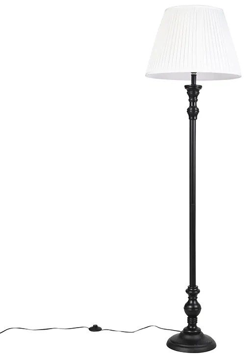 Stojaca lampa čierna s plisovaným tienidlom bielym 45 cm - Classico