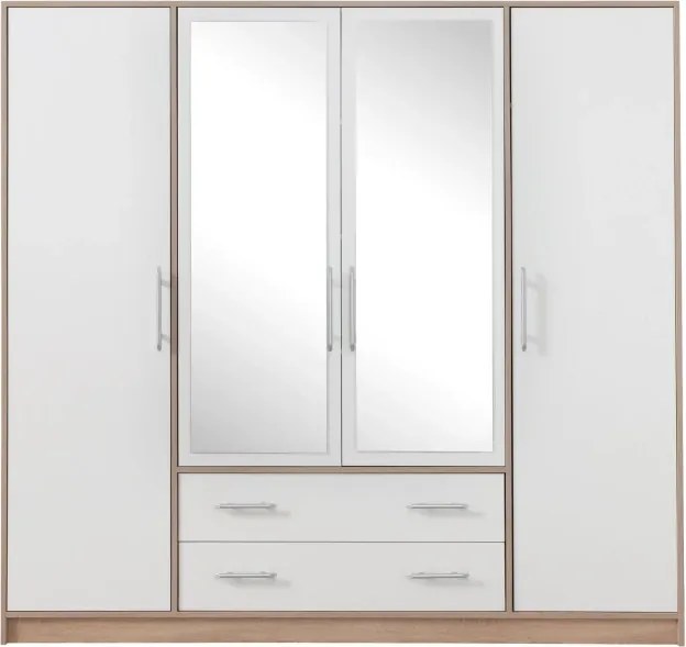 Šatník Smart 200 cm, dub sonoma / biela, zrkadlo
