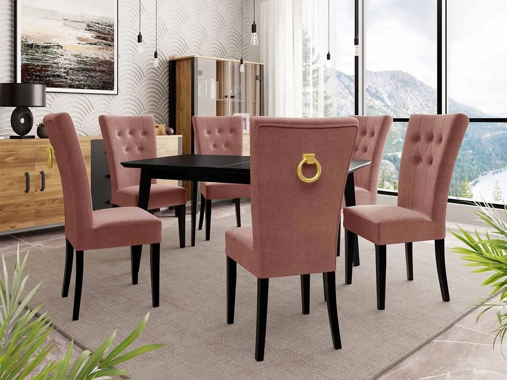 Rozkladací stôl 140x80 so 6 stoličkami ST67, Farby: čierny, Potah: Magic Velvet 2250