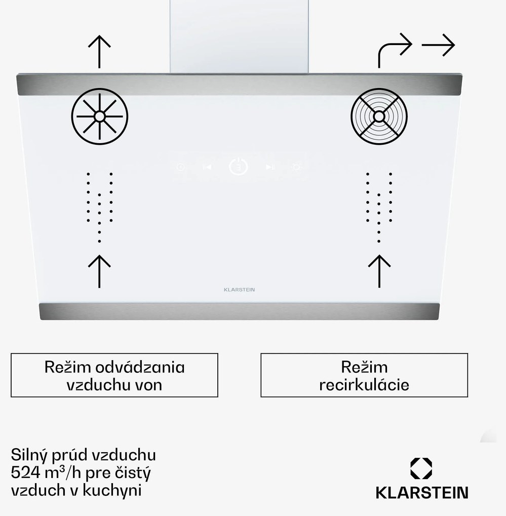 Klarstein FlashLine digestor, A++, 524 m³/h, 3 úrovne, dotykový, tichý, LED, odsávanie/recirkulácia, 100 W