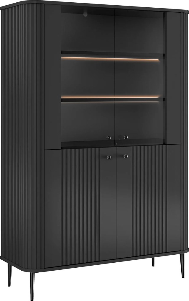 Vitrína Vesper 103 cm štvordverová - čierna / čierne nohy