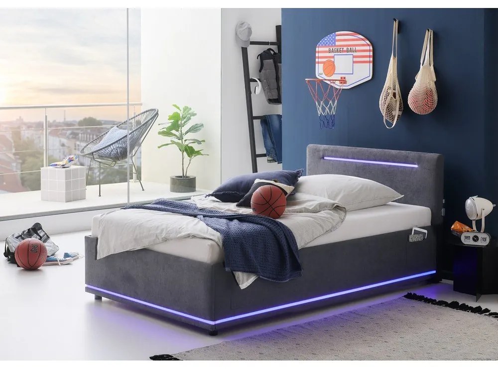 Tmavosivá čalúnená detská posteľ s úložným priestorom s roštom 140x200 cm Circle – Meise Möbel