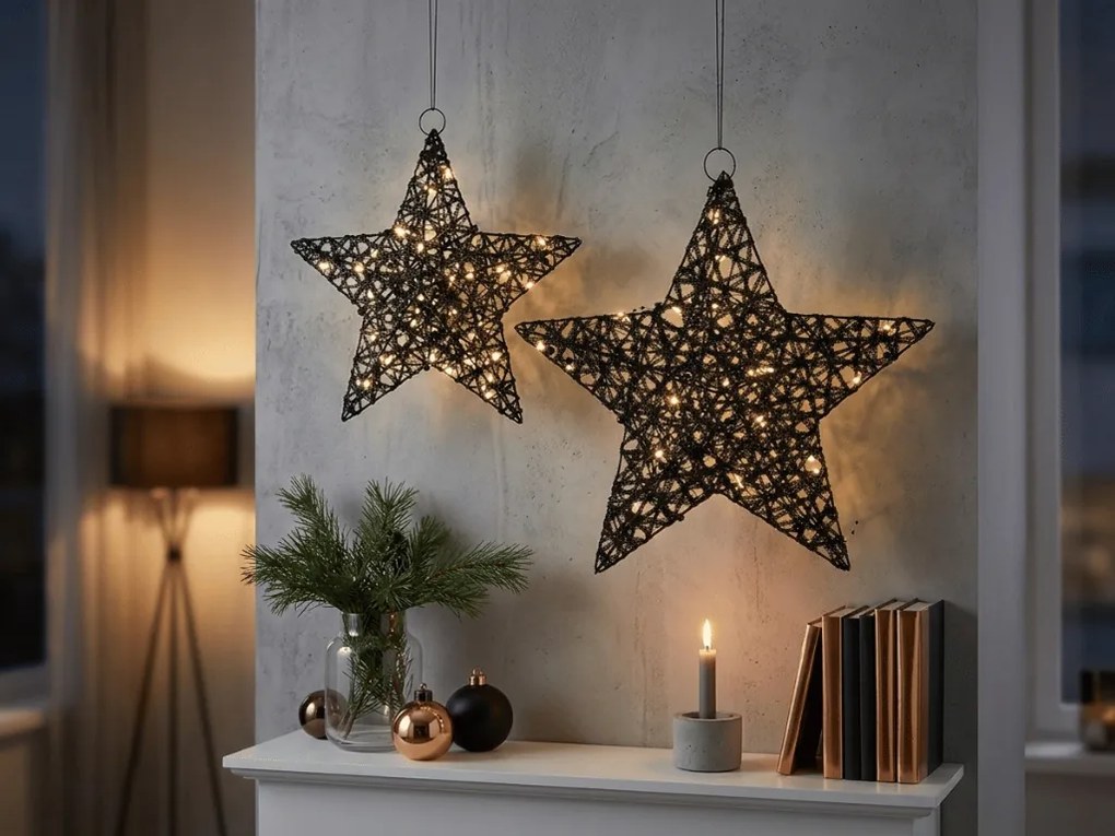 Vianočná dekorácia hviezda STARIELLE s LED osvetlením 30 cm, čierna