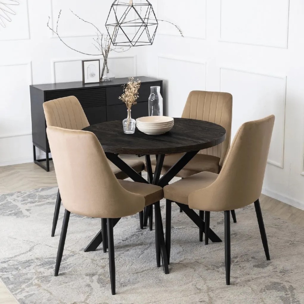 PROXIMA.store - Okrúhly rozkladací stôl LUGO FARBA: čierna, FARBA NÔH: orech