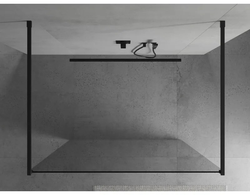 Mexen Kioto, priechodná sprchová zástena 110 x 200 cm, 8mm číre sklo, 2x čierna stabilizačná rozpera, 800-110-002-70-00