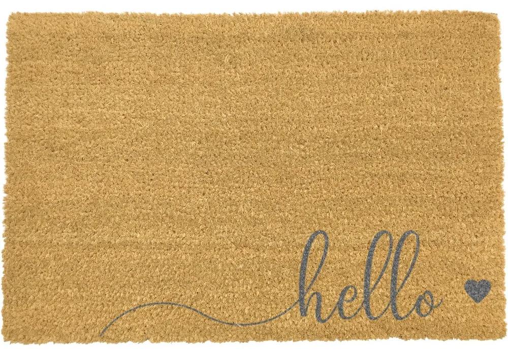 Sivá rohožka z prírodného kokosového vlákna Artsy Doormats Hello Scribble, 40 x 60 cm