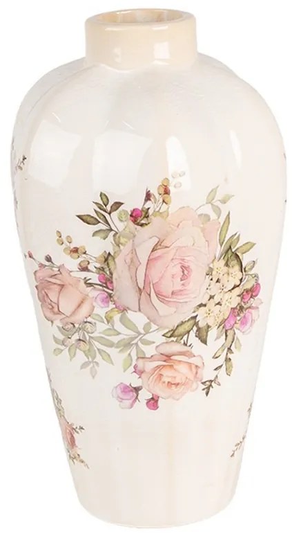 Béžová keramická dekoračná váza s ružami Rosien - Ø 17*30 cm