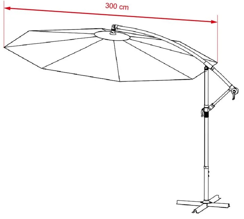 Veľký polohovateľný slnečník AVENBERG SUNNY LED 300, priemer 3M, sivá
