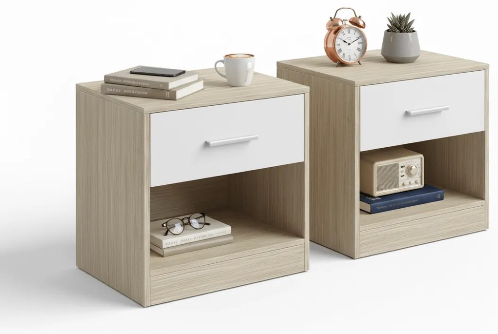 Nočné stolíky NOVERA sada 2 ks 39x28 cm, béžové/biele