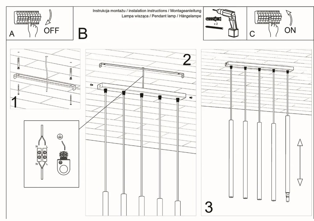 Závesné svietidlo Pastelo, 5x biele kovové tienidlo