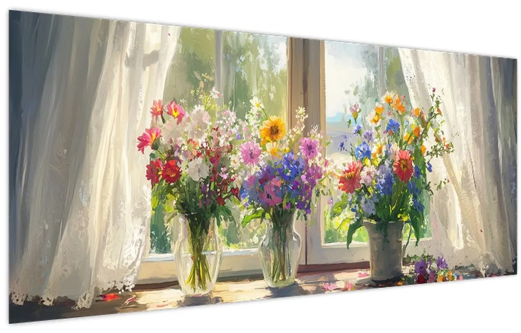 Obraz - Kytica pri okne (120x50 cm)