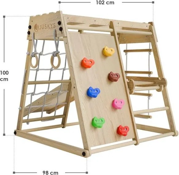 Detské vnútorné drevené ihrisko so šmykľavkou, lezeckou sten