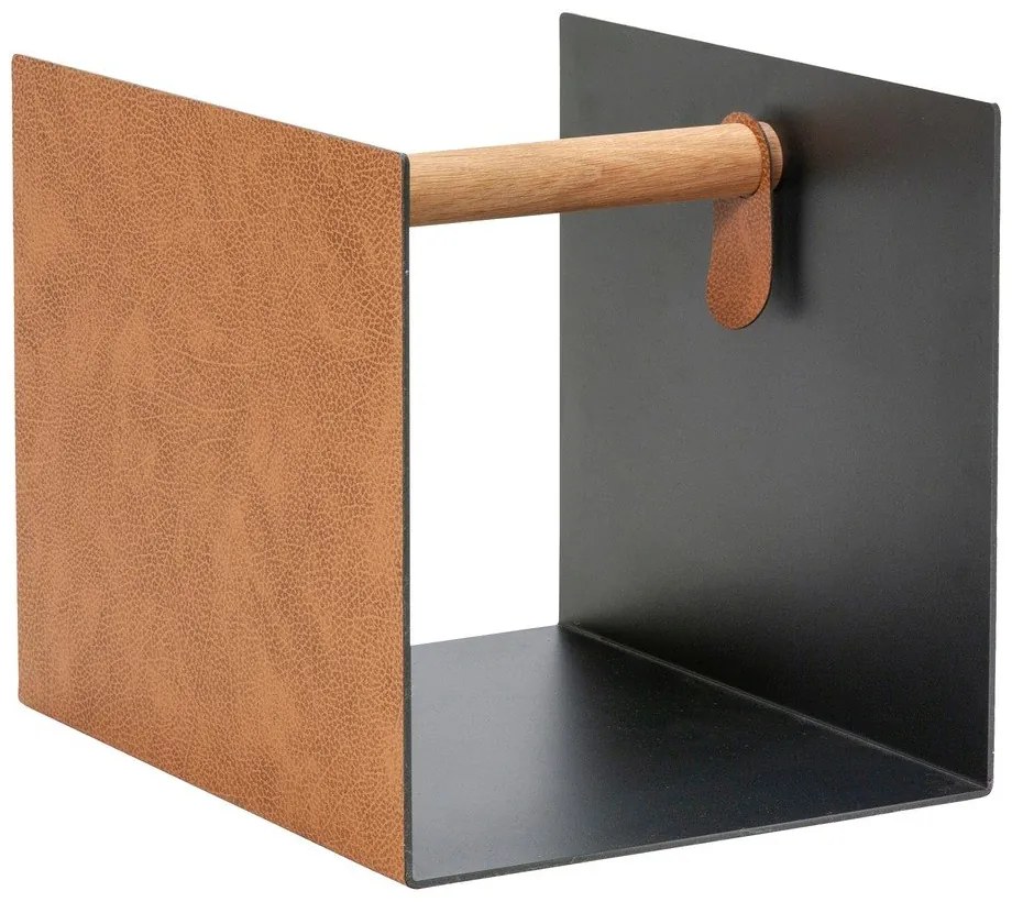 Čierny/v prírodnej farbe dekoratívny kovový/z eko kože úložný box 32x38x31 cm Bull – LIND DNA