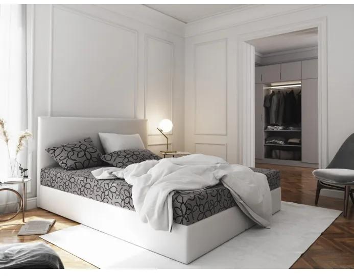 Manželská postel v eko kůží s úložným prostorem 160x200 LUDMILA - bílá / šedá