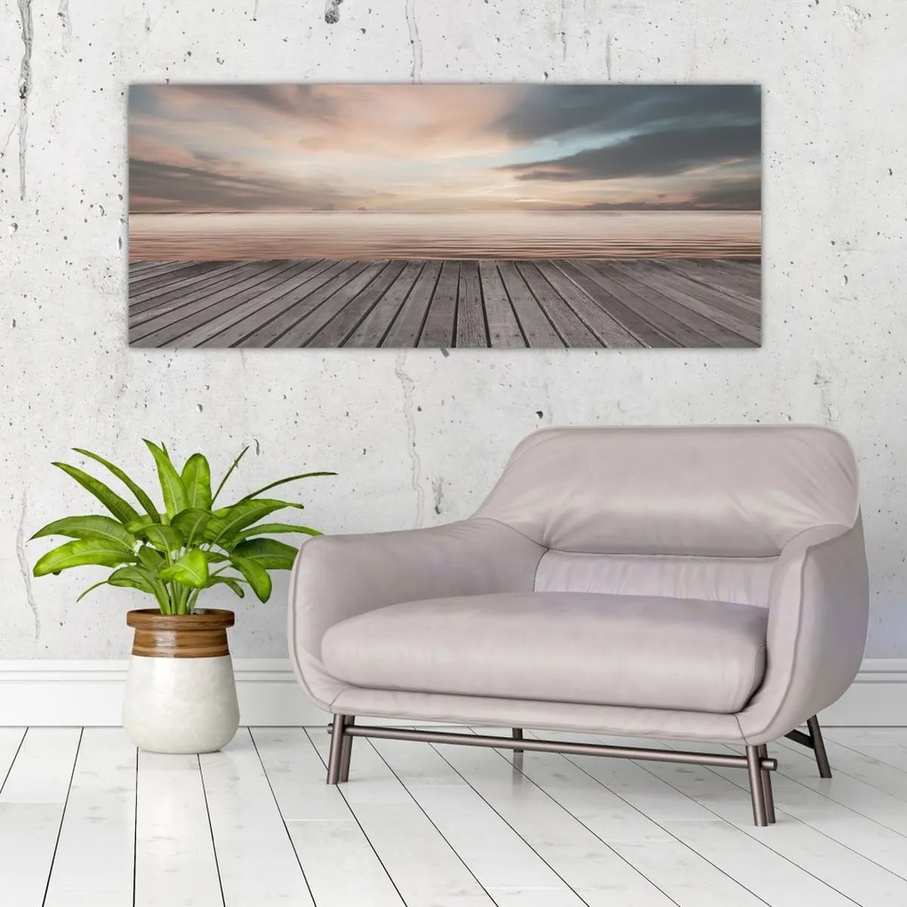 Obraz - Mólo pri západe slnka (120x50 cm)
