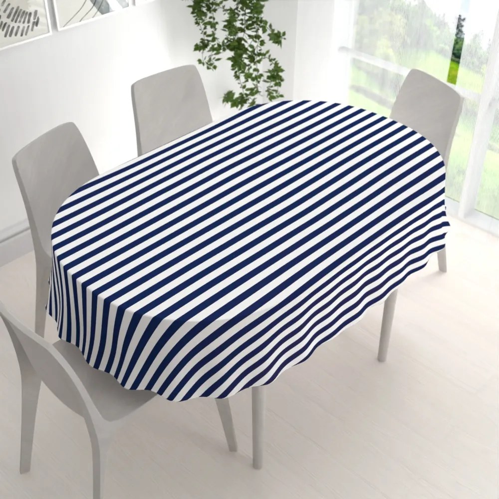 Biante Bavlnený oválny obrus Sandra SA-619 Modro-biele námornícke pruhy 100x140 cm
