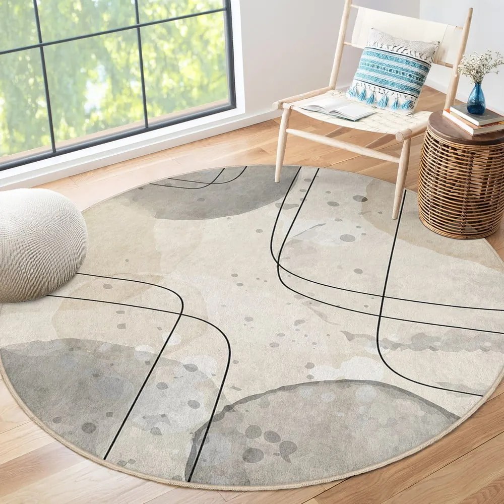 Béžový prateľný okrúhly koberec ø 120 cm Simple Lines – Mila Home