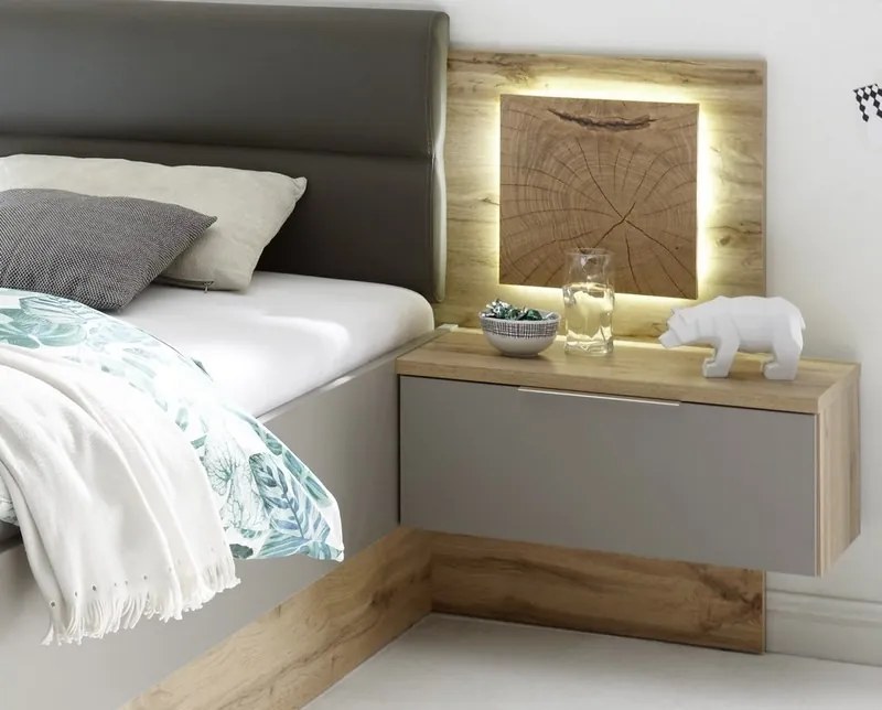 Posteľ s nočnými stolíkmi Capri 180x200 cm, dub wotan/šedá