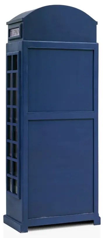 furniture-nabytek.cz - Masivní vinotéka ve tvaru telefonní budky, lakovaná, modrá – Mango 78×44×200 cm