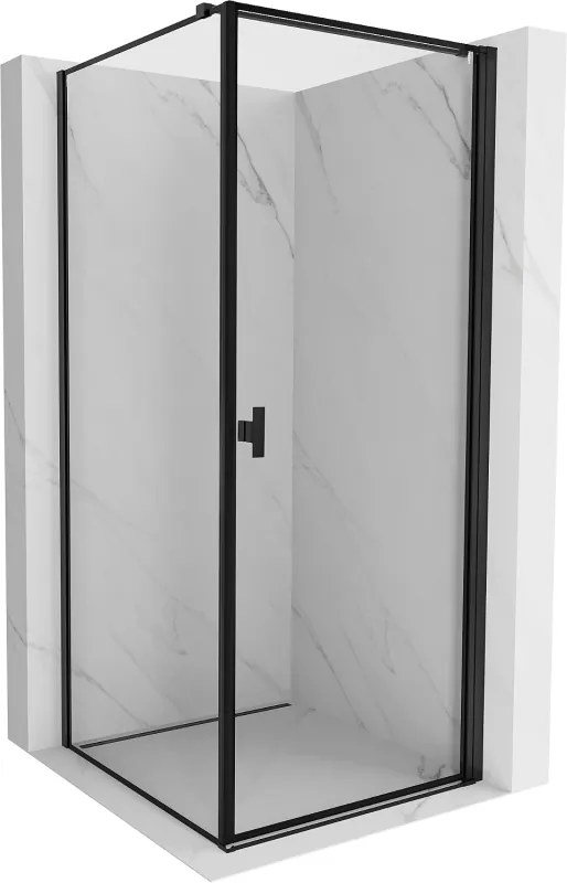 Mexen Mist-B, 1-krídlový výklopný sprchový kút, pravý, 90 x 90 cm, číre sklo-čierny rám, 8A2T-090-090-70-70-P