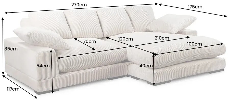 Pohovka BABYLON XXL 270 cm rebrovaná šedá