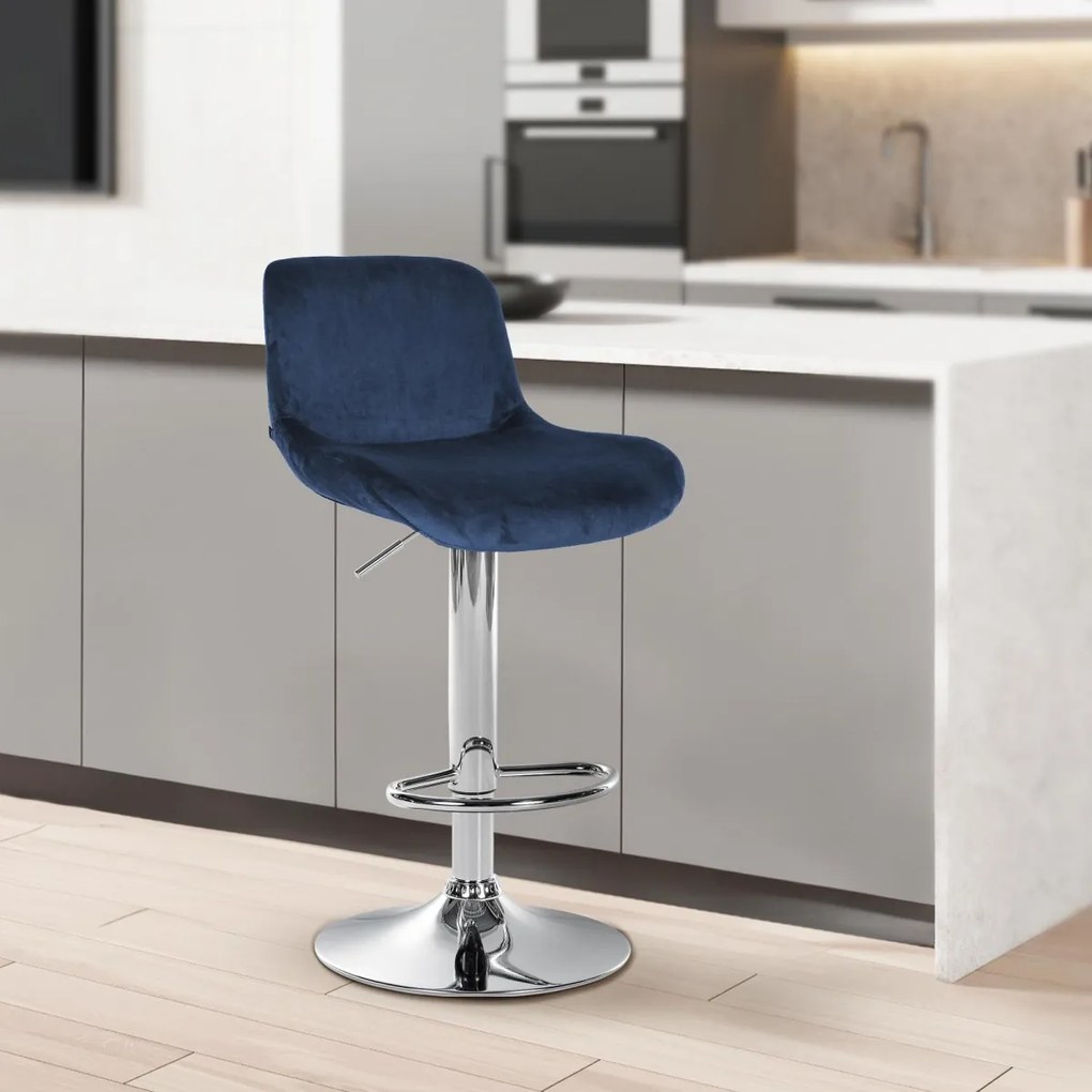Barová stolička Solon - zamat, chróm rám - modrá