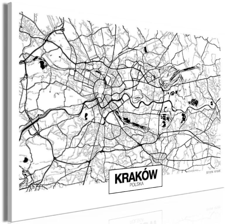 Artgeist Obraz - City Plan: Krakow (1 Part) Wide Veľkosť: 60x40, Verzia: Na talianskom plátne