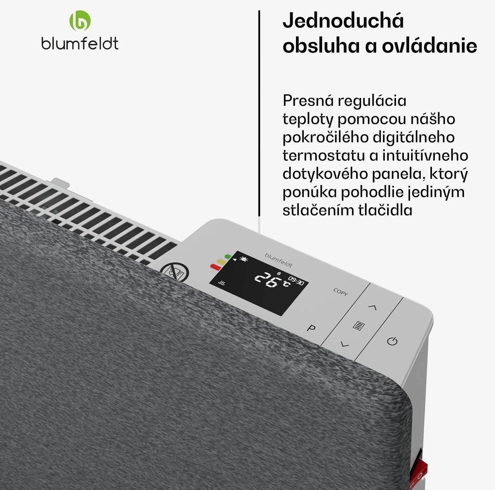Blumfeldt ThermaTouch konvektor, 2 000 W, elegantný dizajn, dotykové ovládanie, do 20 m²