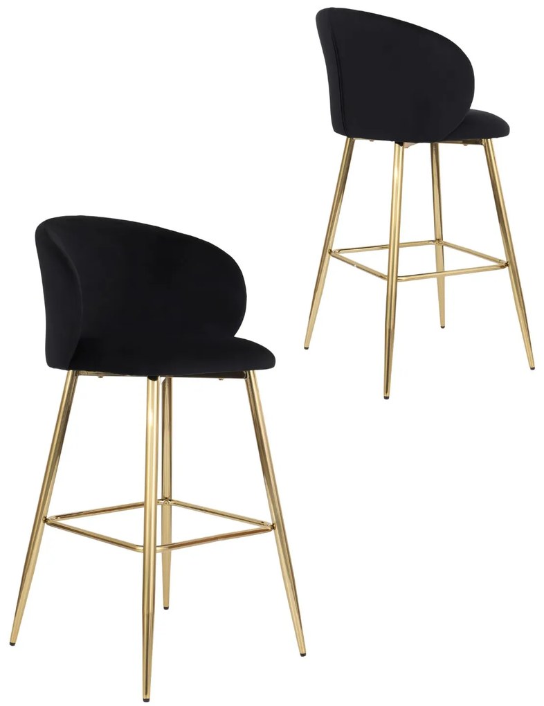 Barová stolička Ganta Gold, čierny zamat, glamour štýl