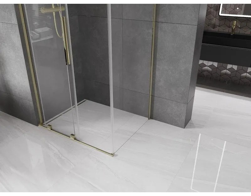 Mexen Velar L, sprchový kút s posuvnými dverami 100 x 90 cm, 8mm číre sklo, zlatá lesklá, 871-100-090-03-50
